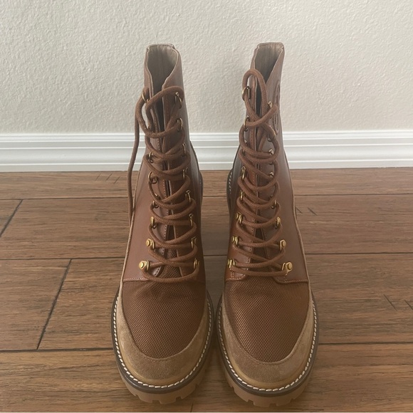 Tory Burch 95 mm Miller Lug Sole Booties boots lace up zipper chunky combat boot - Picture 3 of 16